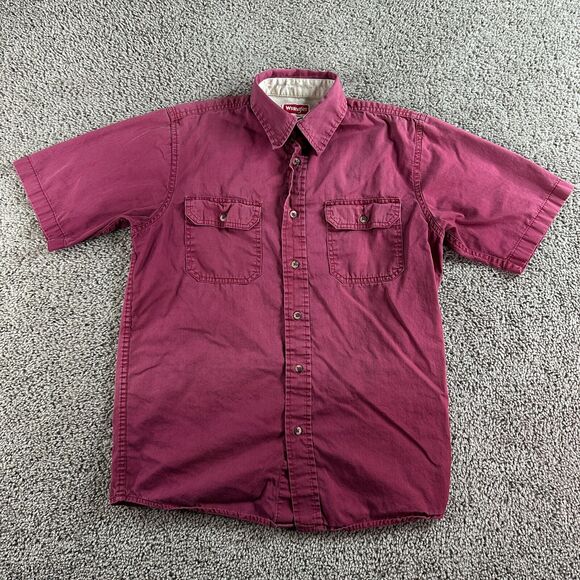 Wrangler Button Up Shirt Mens Small Red Cotton Short Sleeve Casual Outdoors - Picture 1 of 8